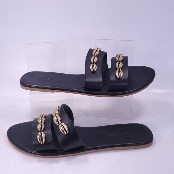 Salt+umber Slip On Casual Leather Open Back Sandals Womens Size 7 Black - Picture 6 of 8